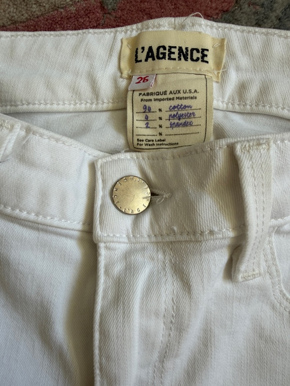 L'AGENCE White High-Rise Jeans with Gold Button